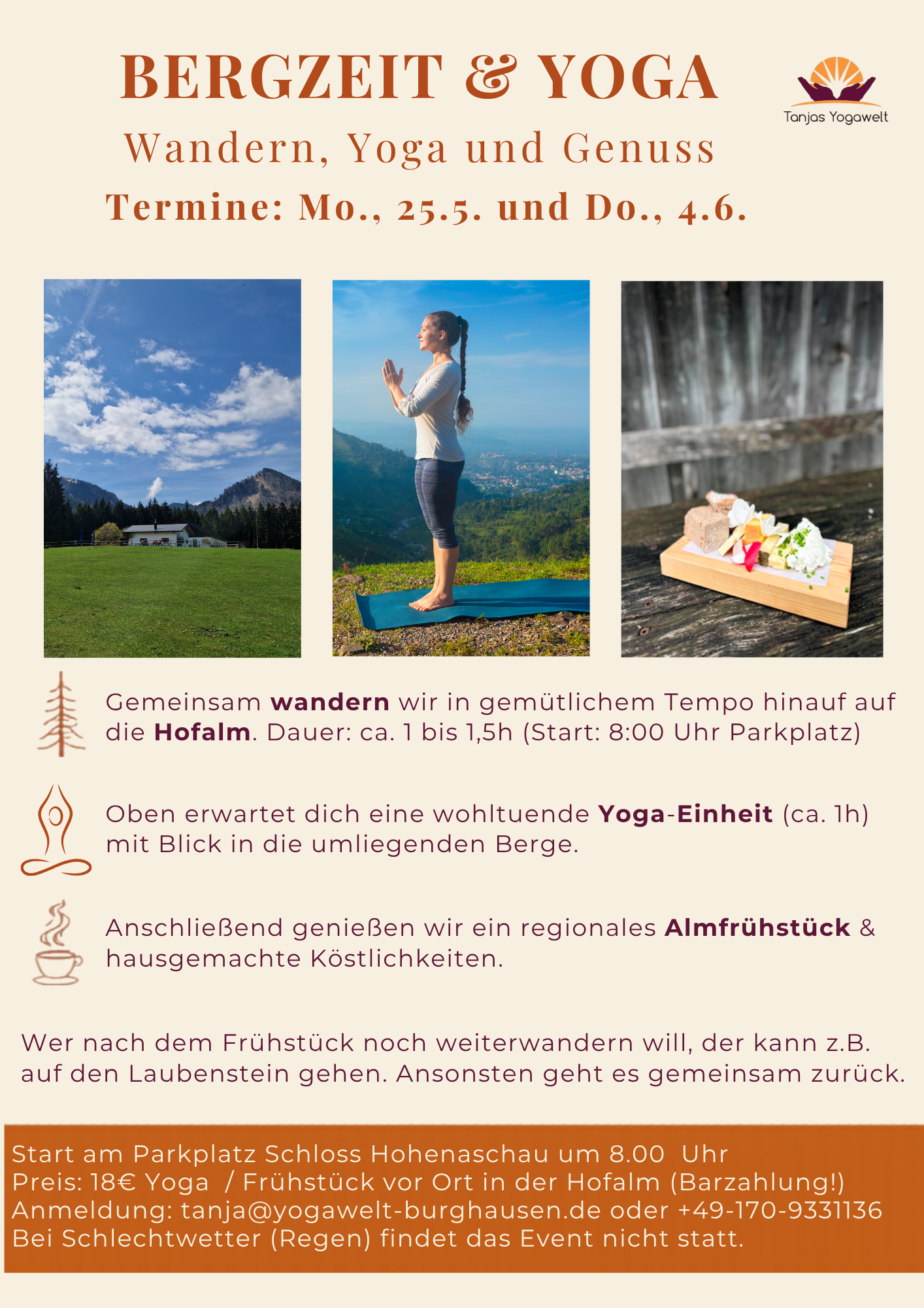 Wandern und Yoga am Berg mit Frühstück